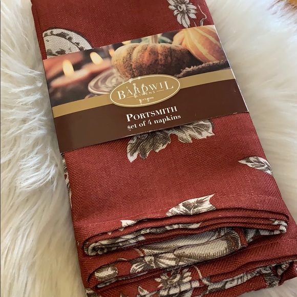Bardwil 2365" Portsmith Napkins Set 4 cinnamon Pumpkin Holidays Decor - Picture 2 of 4